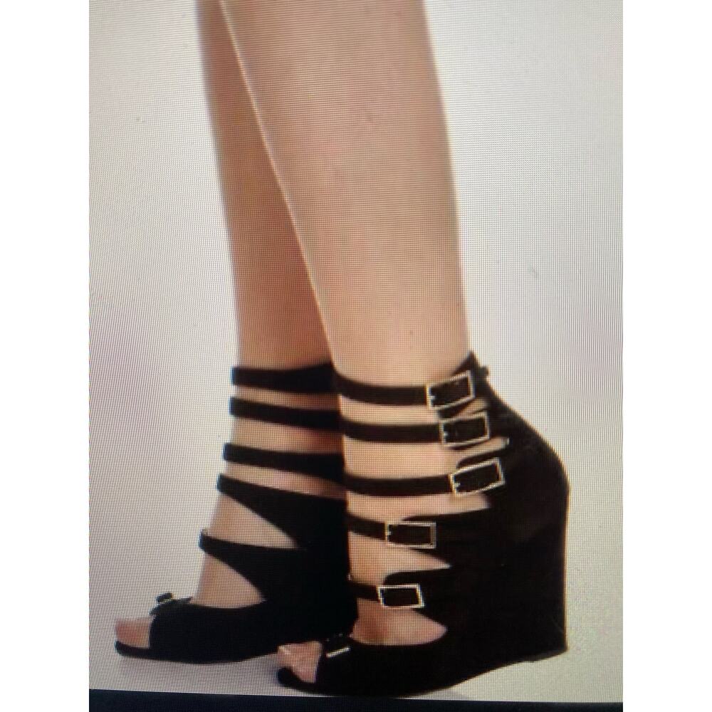 Chloe Arce black suede open toe strappy wedge 36 1/2